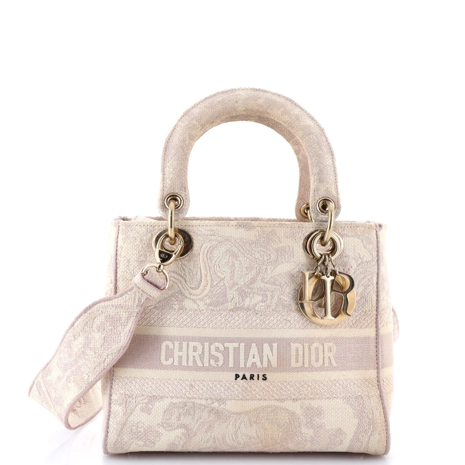 Pre-Loved Christian Dior Toile de Jouy Lady D-Lite Bag Embroidered Canvas sold by Zulily