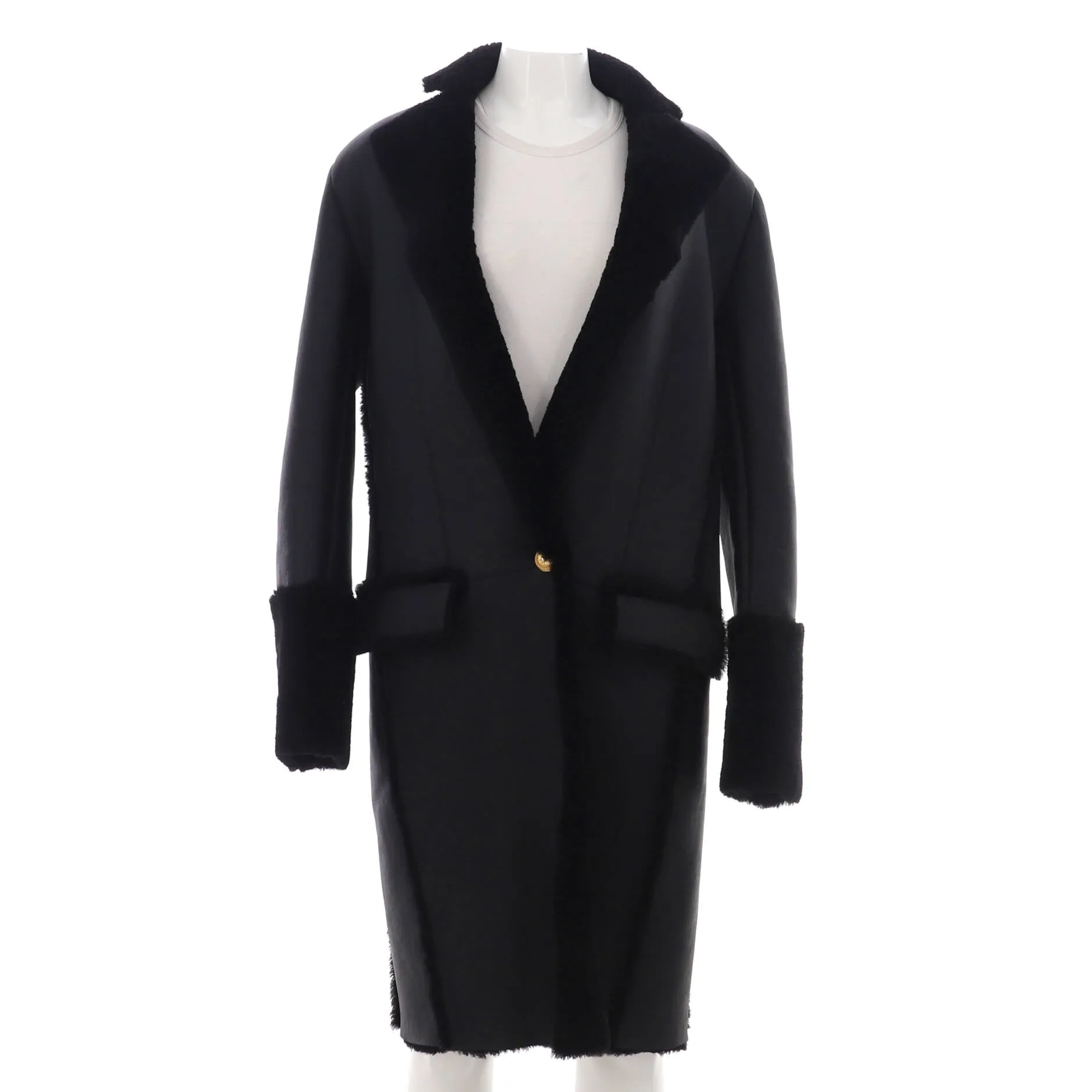 Pre-Loved Balmain Women's Two Pocket Single Button Coat Leather and Shearling sold by Zulily