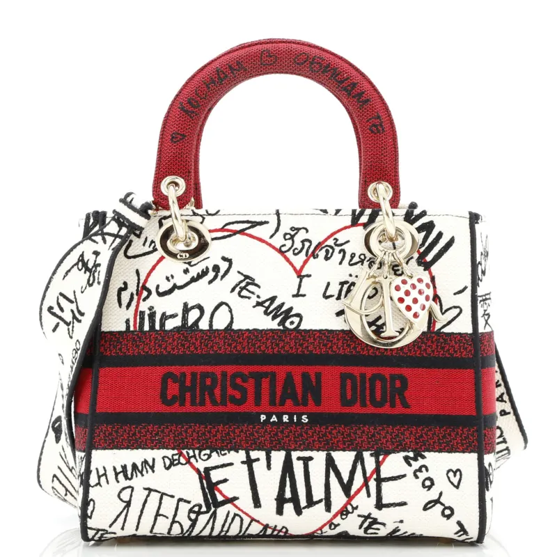 Pre-Loved Christian Dior Lady D-Lite Bag Embroidered Canvas Medium sold by Zulily