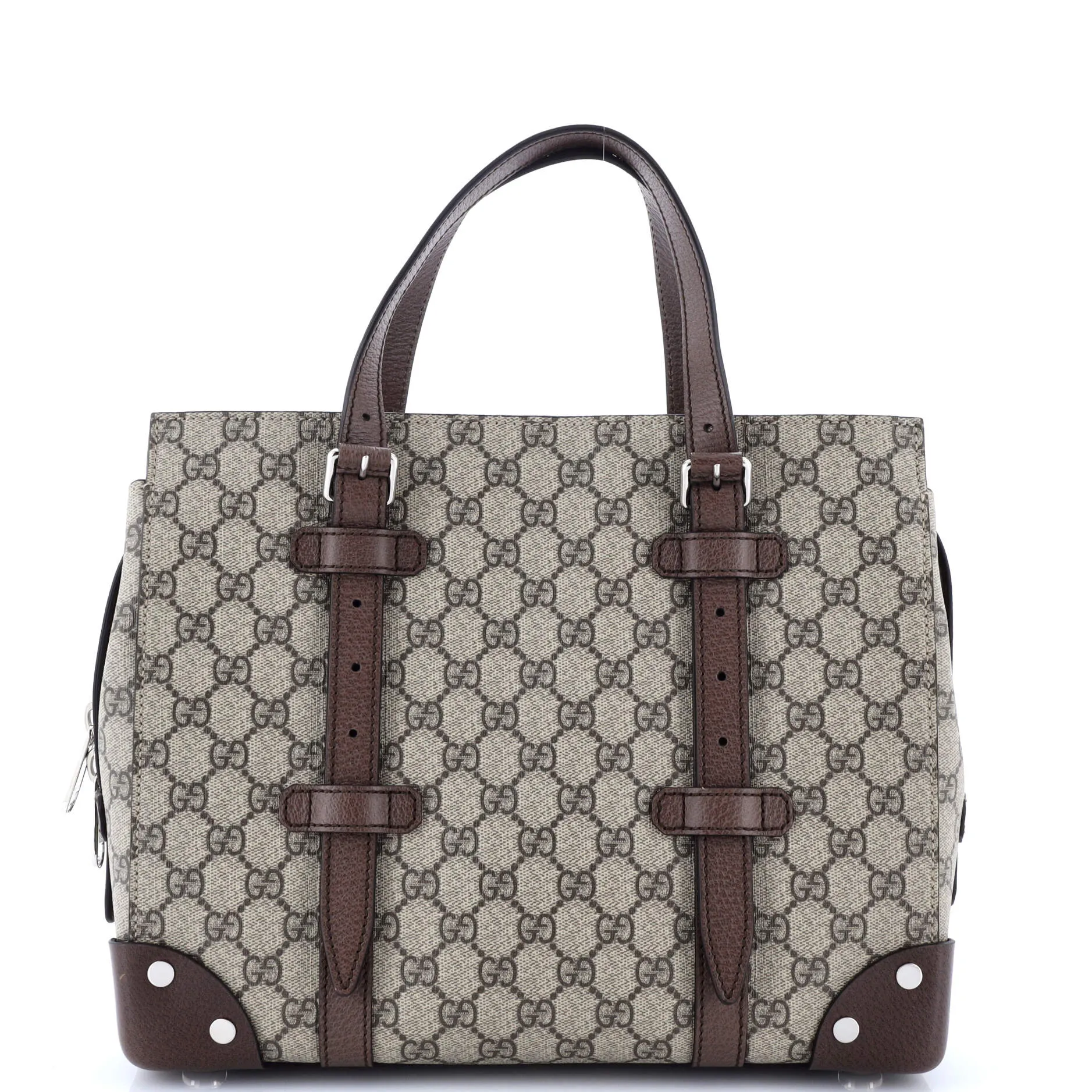 Pre-Loved Gucci Buckle Travel Tote GG Coated Canvas with Leather Medium sold by Zulily