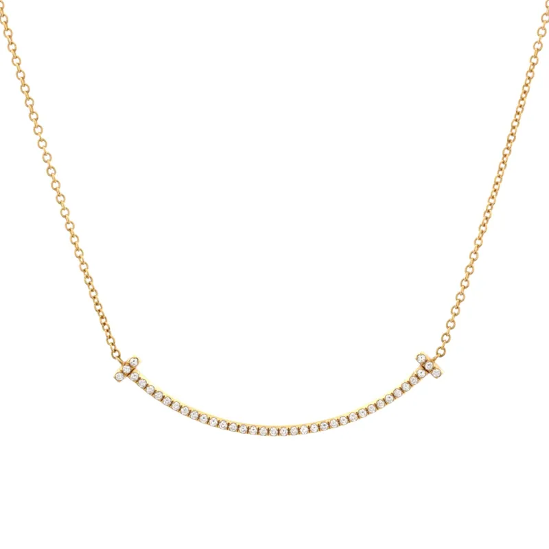 Pre-Loved Tiffany T Smile Pendant Necklace 18K Yellow Gold and Diamonds Small sold by Zulily