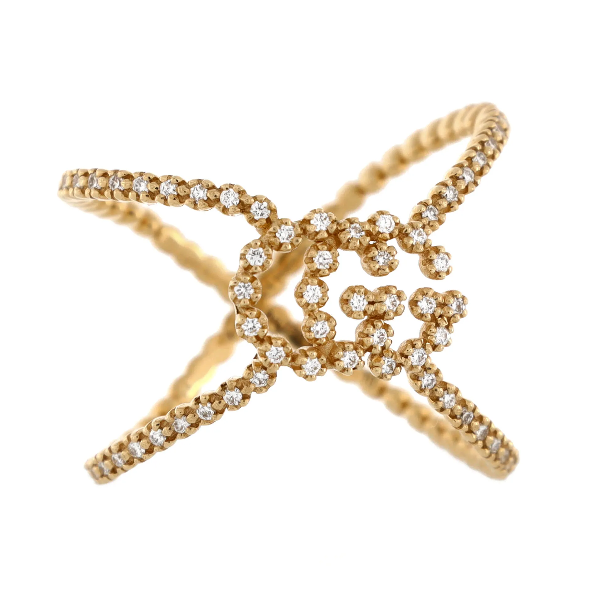 Pre-Loved Gucci GG Running Cross Ring 18K Yellow Gold and Pave Diamonds sold by Zulily product image thumbnail 2