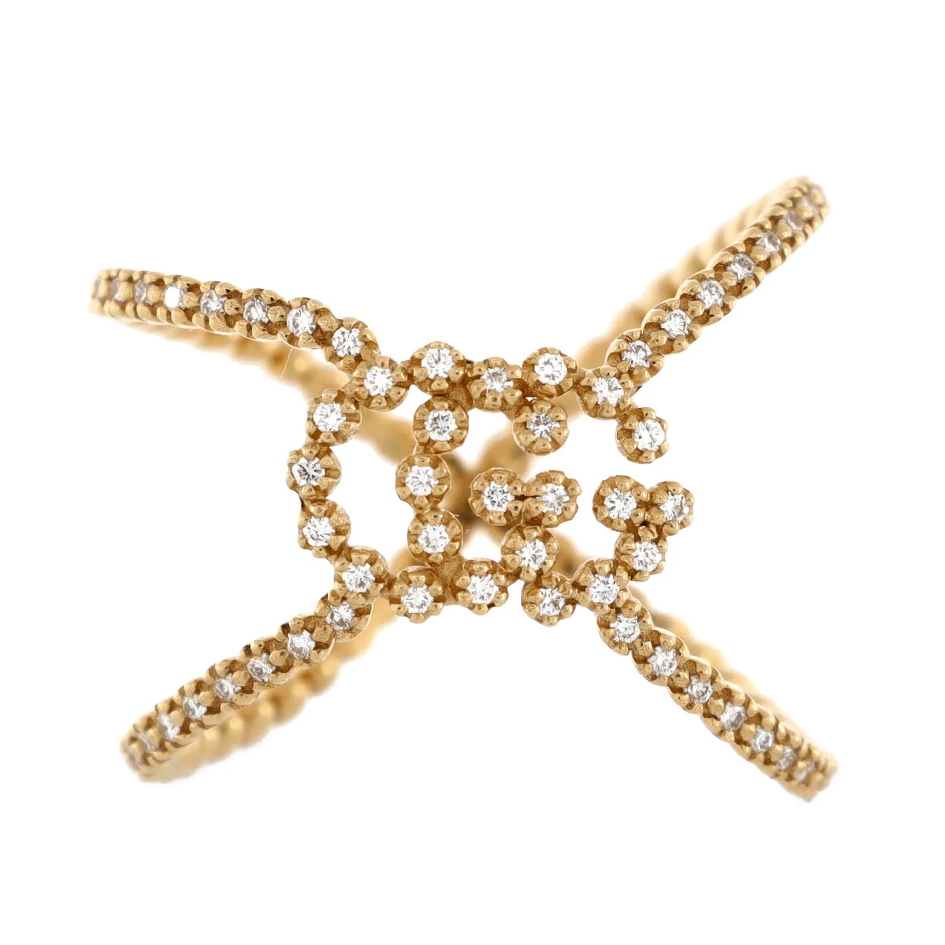 Pre-Loved Gucci GG Running Cross Ring 18K Yellow Gold and Pave Diamonds sold by Zulily