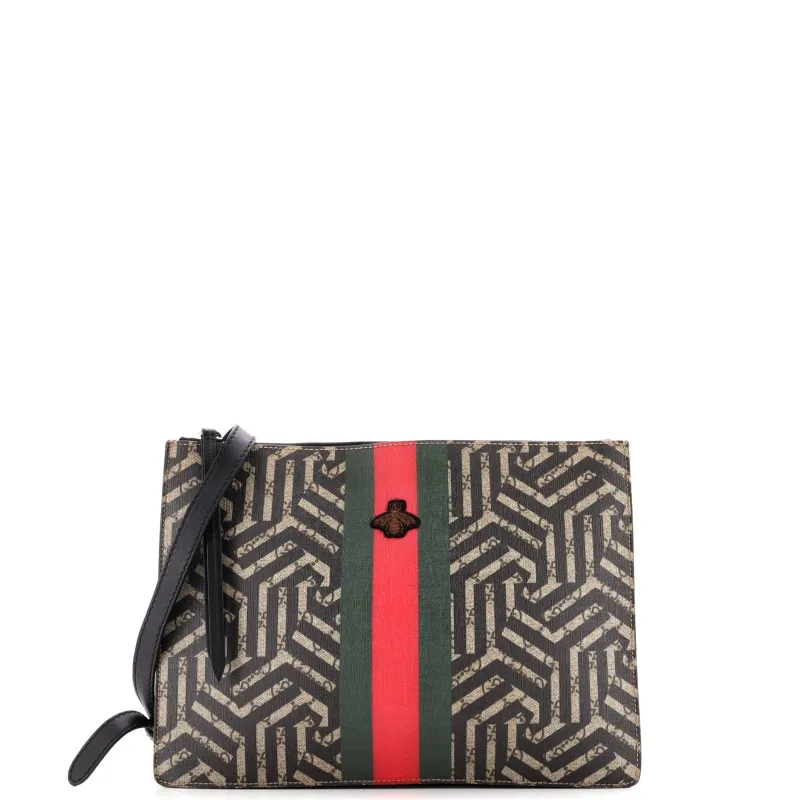 Pre-Loved Gucci Bee Web Zip Messenger Bag Caleido GG Coated Canvas Large sold by Zulily