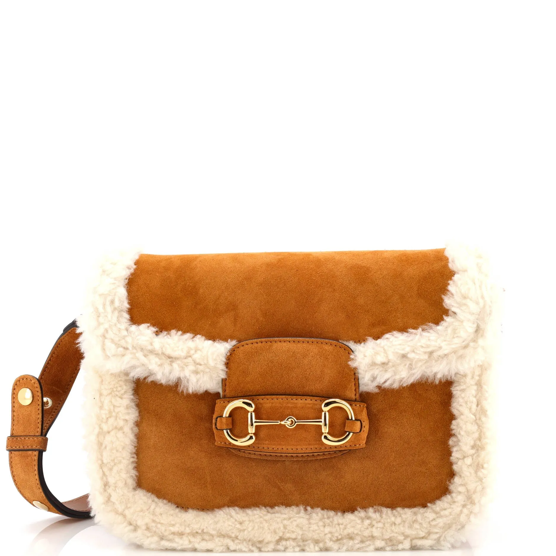 Pre-Loved Gucci Horsebit 1955 Shoulder Bag Suede with Shearling Small sold by Zulily