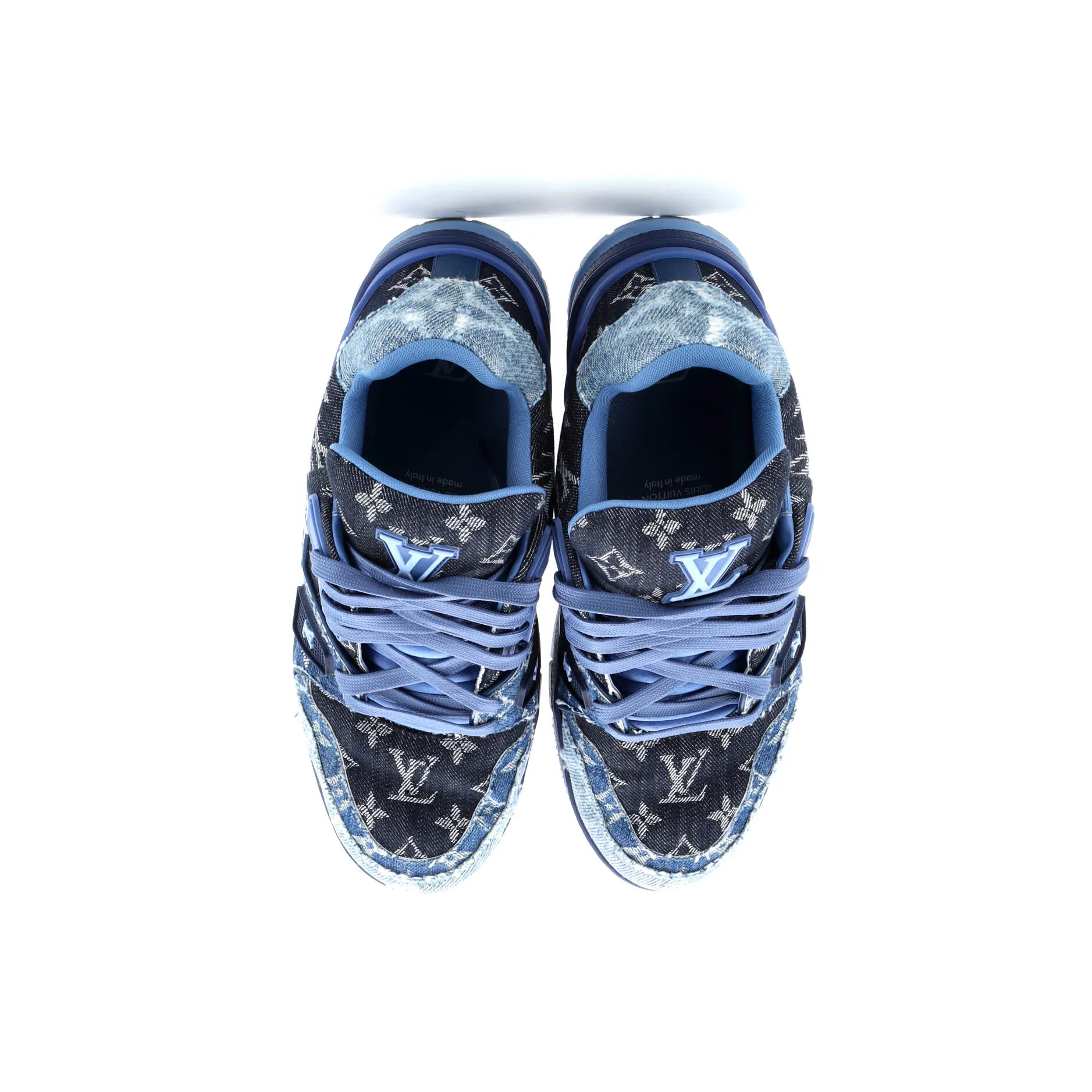Pre-Loved Louis Vuitton Men's LV Trainer Sneakers Monogram Empreinte Leather and Monogram Denim sold by Zulily product image thumbnail 2