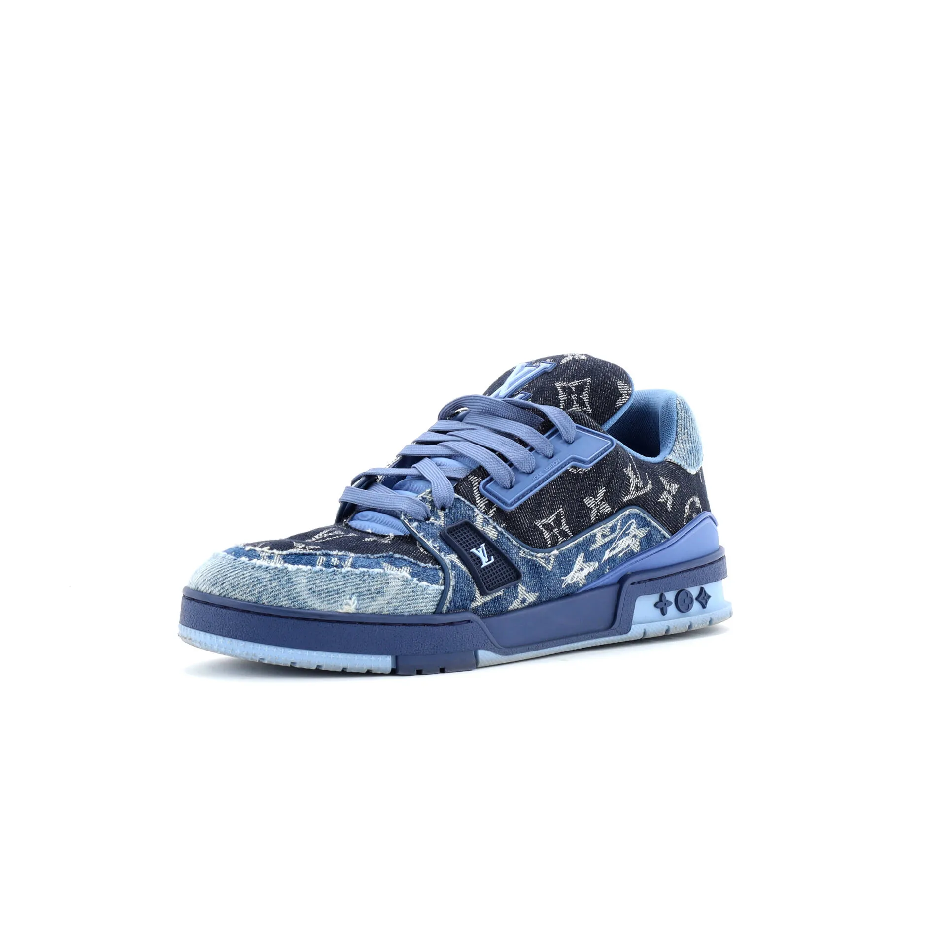 Pre-Loved Louis Vuitton Men's LV Trainer Sneakers Monogram Empreinte Leather and Monogram Denim sold by Zulily
