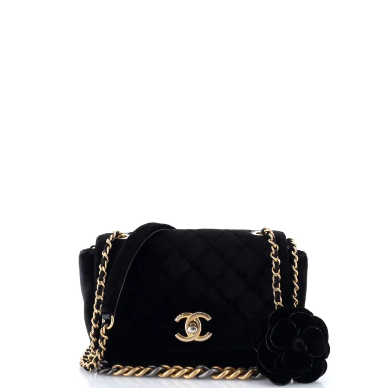 Pre-Loved Chanel Private Affair Camellia Flap Bag Quilted Velvet Small made by Chanel