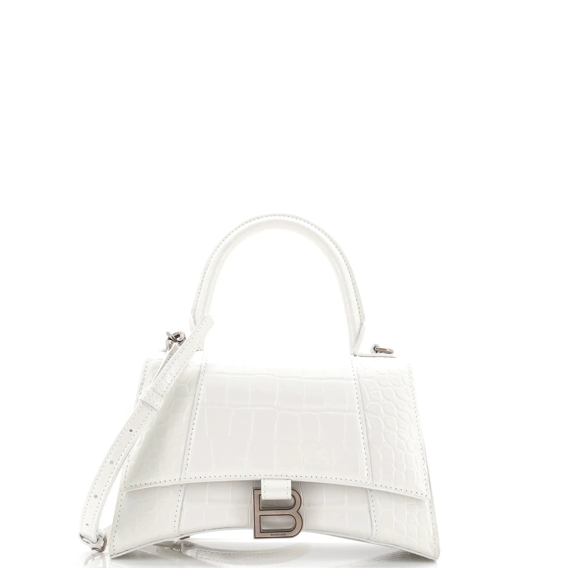 Pre-Loved Balenciaga Hourglass Top Handle Bag Crocodile Embossed Leather Small sold by Zulily