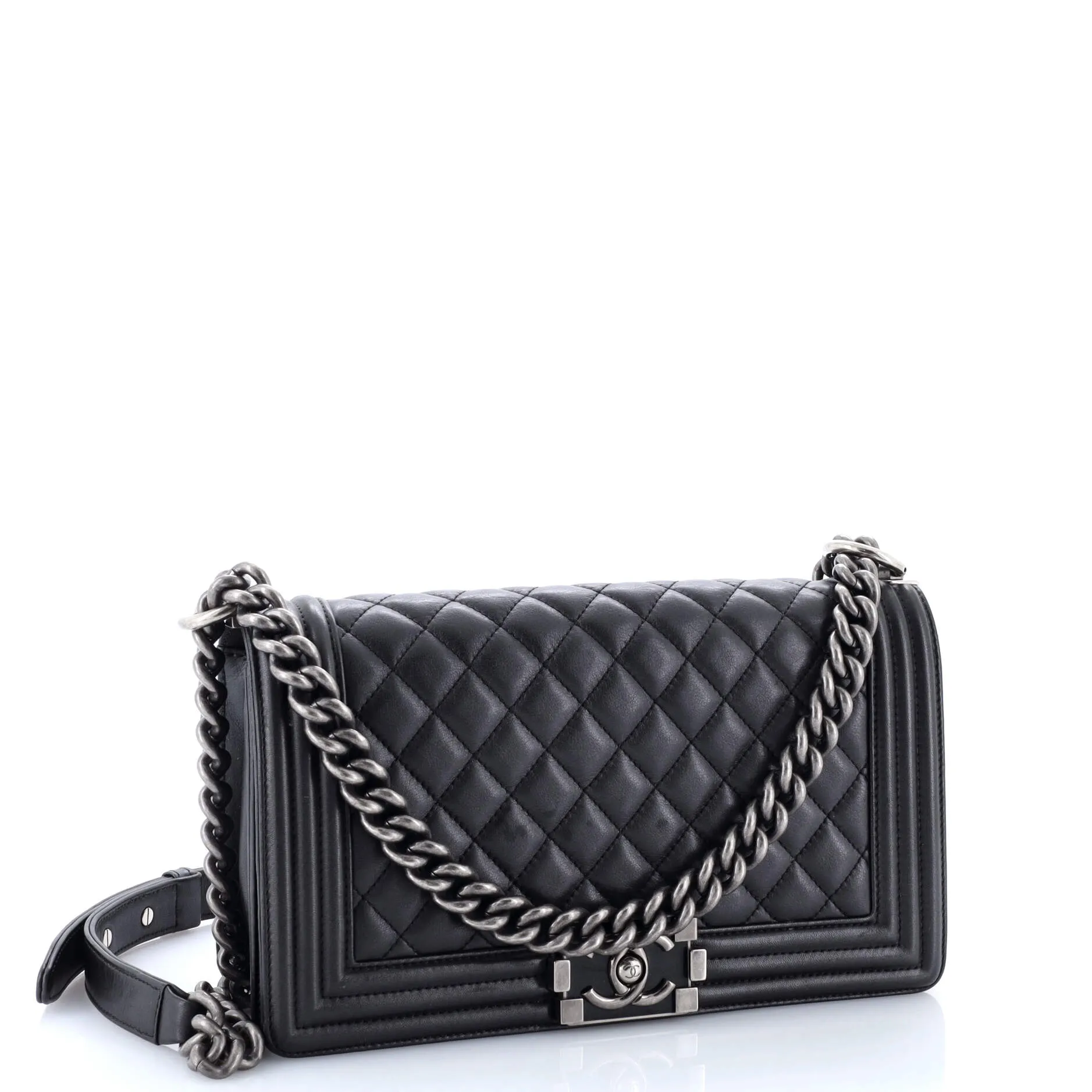 Pre-Loved Chanel Boy Flap Bag Quilted Lambskin Old Medium sold by Zulily product image thumbnail 2