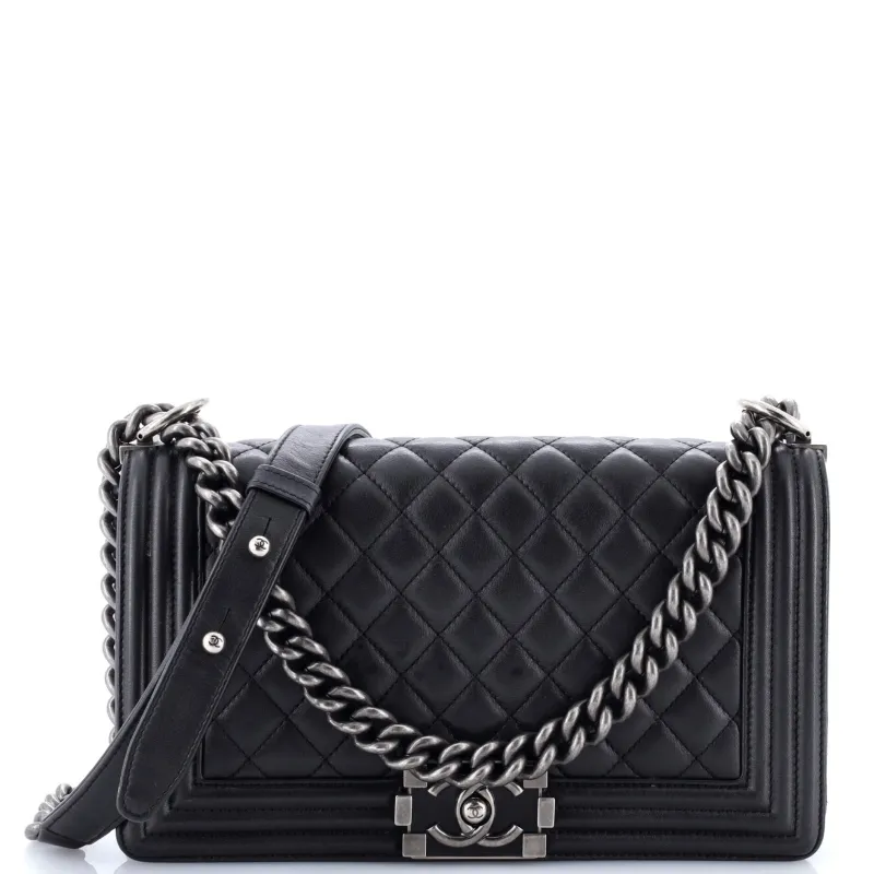 Pre-Loved Chanel Boy Flap Bag Quilted Lambskin Old Medium sold by Zulily