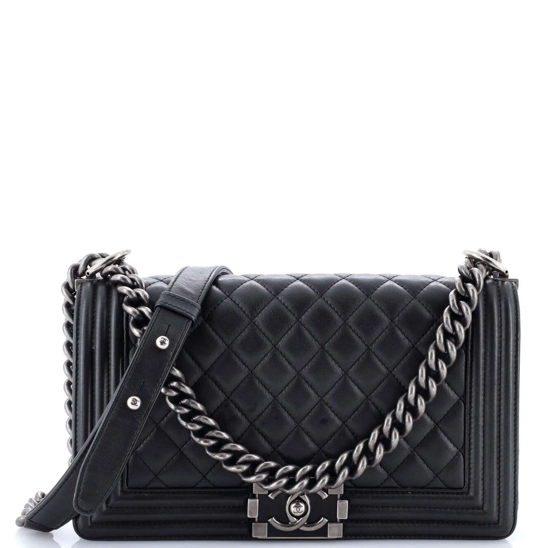 Pre-Loved Chanel Boy Flap Bag Quilted Lambskin Old Medium sold by Zulily