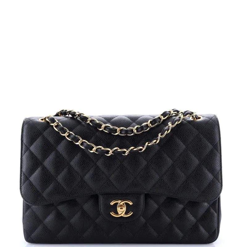 Pre-Loved Chanel Classic Double Flap Bag Quilted Caviar Jumbo sold by Zulily