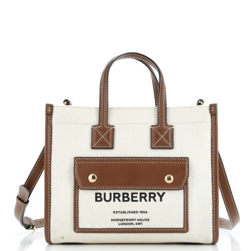 Pre-Loved Burberry Freya Shopping Tote Canvas with Leather Mini sold by Zulily