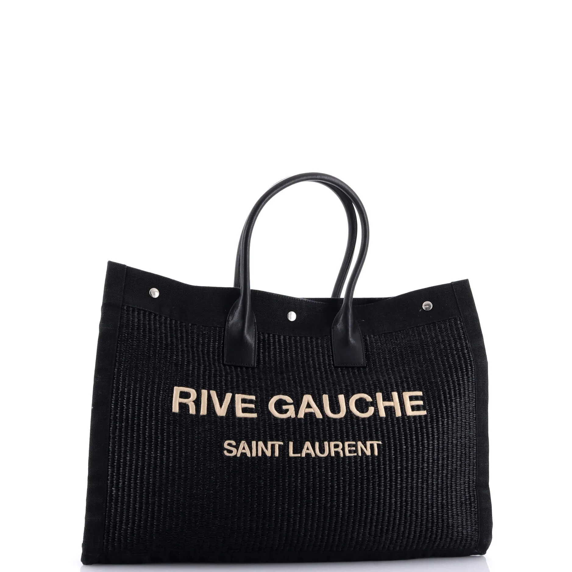 Pre-Loved Saint Laurent Rive Gauche Shopper Tote Raffia with Canvas Large sold by Zulily product image thumbnail 2