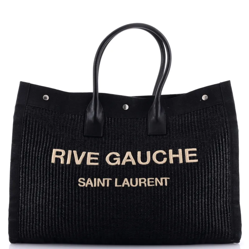Pre-Loved Saint Laurent Rive Gauche Shopper Tote Raffia with Canvas Large sold by Zulily