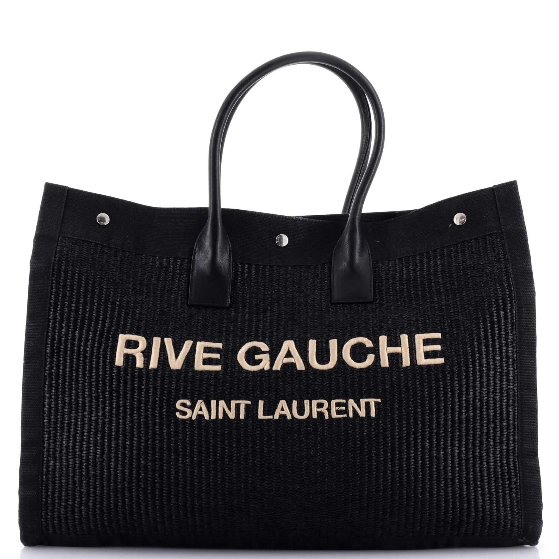Pre-Loved Saint Laurent Rive Gauche Shopper Tote Raffia with Canvas Large sold by Zulily