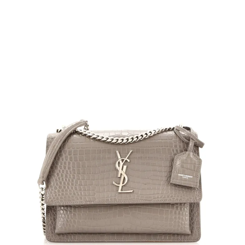 Pre-Loved Saint Laurent Sunset Crossbody Bag Crocodile Embossed Leather Medium sold by Zulily