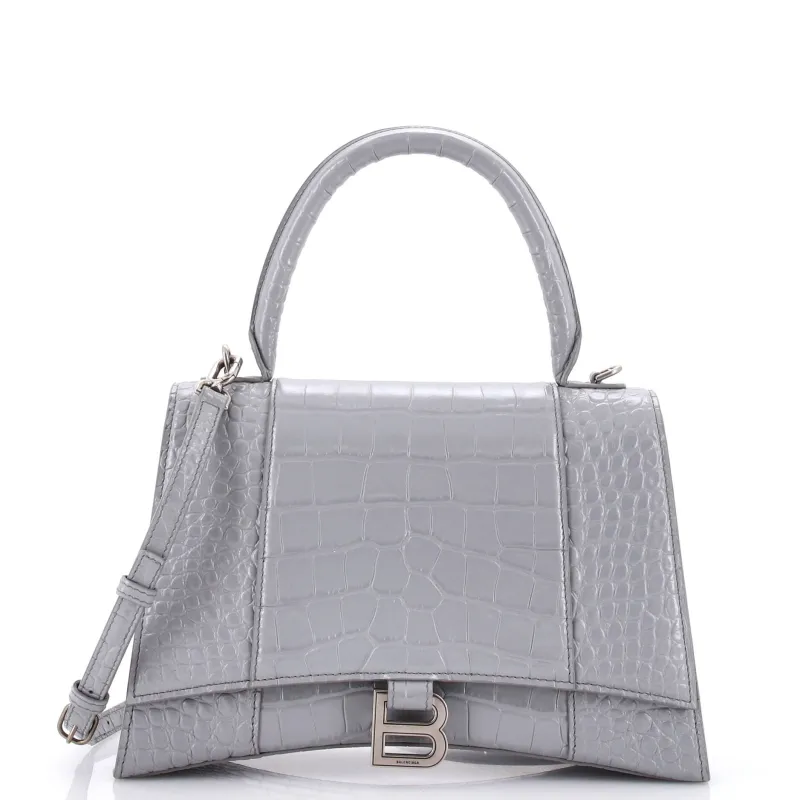 Pre-Loved Balenciaga Hourglass Top Handle Bag Crocodile Embossed Leather Medium sold by Zulily