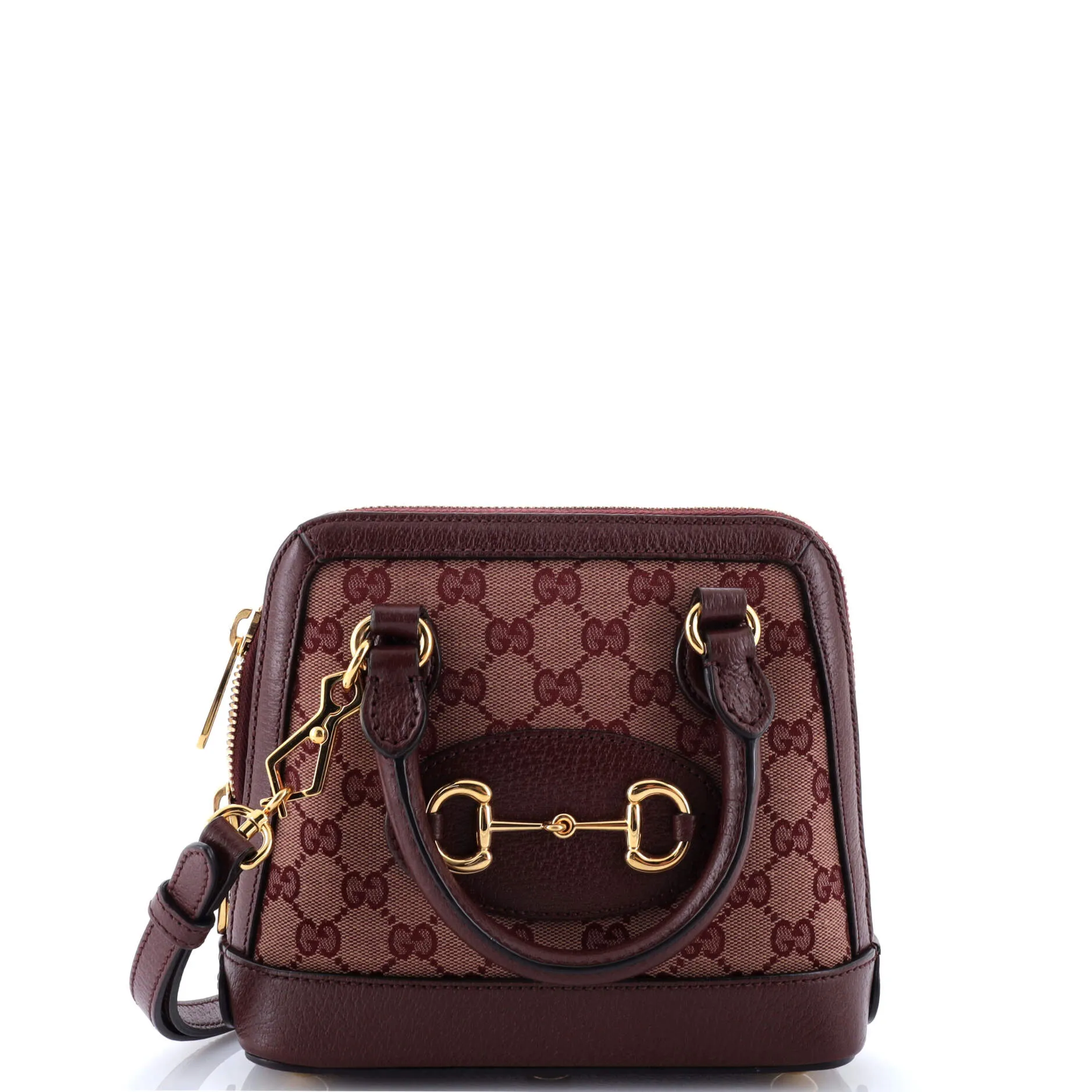 Pre-Loved Gucci Horsebit 1955 Top Handle Bag GG Canvas with Leather Mini sold by Zulily