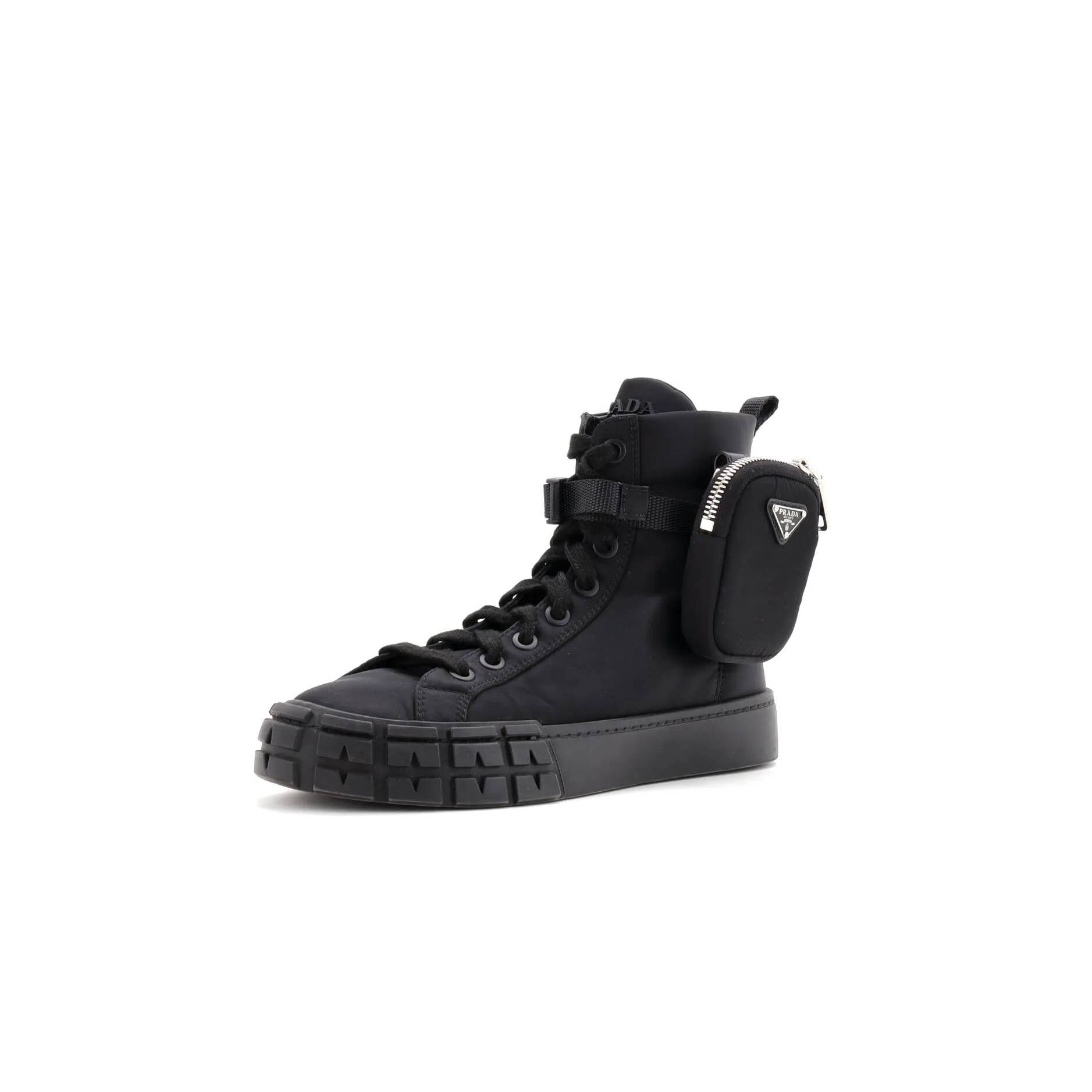 Pre-Loved Prada Wheel Cassetta Zip Pouch High-Top Sneakers Re-Nylon sold by Zulily