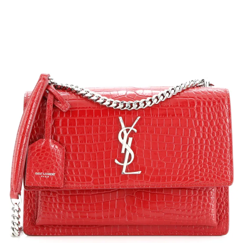 Pre-Loved Saint Laurent Sunset Crossbody Bag Crocodile Embossed Leather Medium sold by Zulily