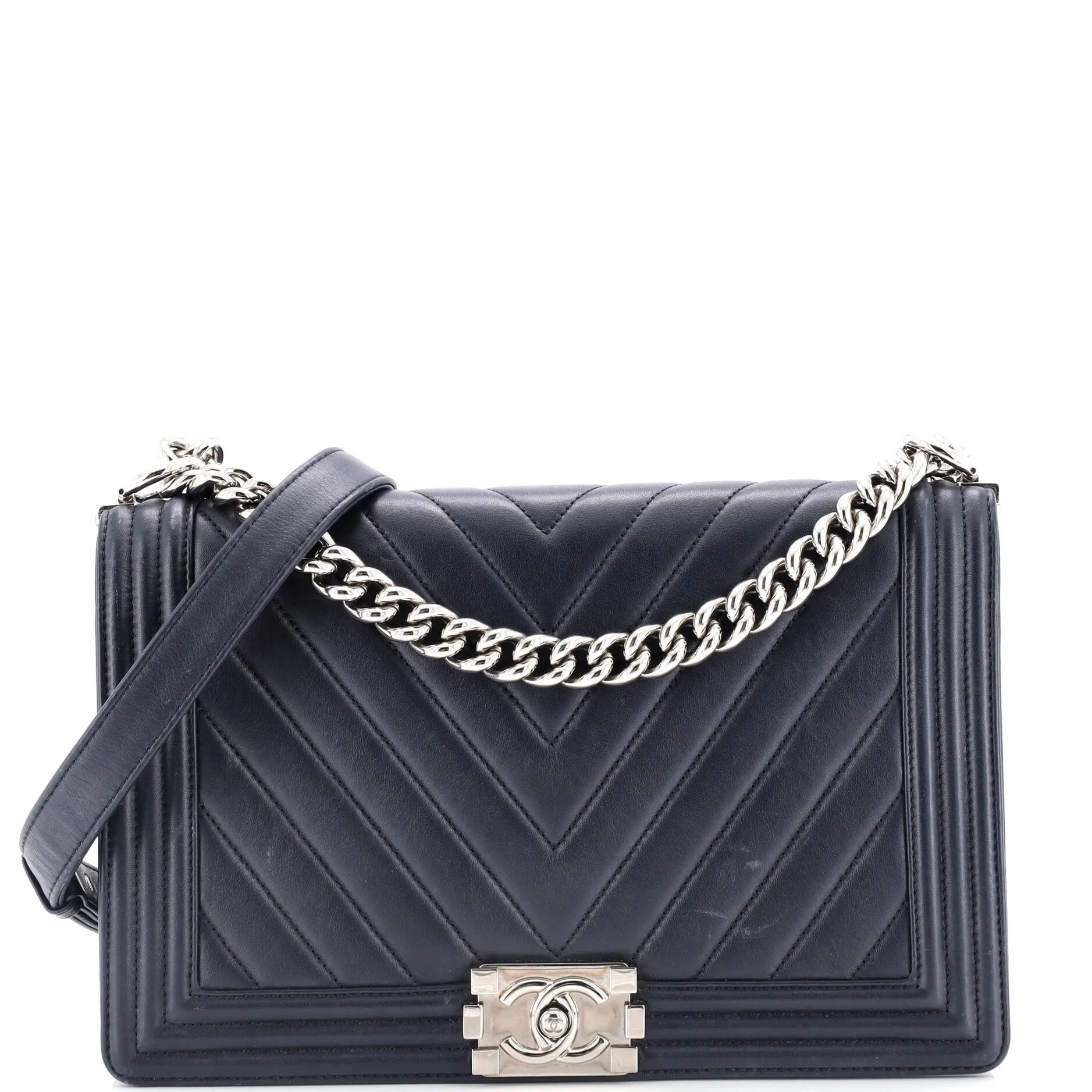 Pre-Loved Chanel Boy Flap Bag Chevron Calfskin New Medium sold by Zulily
