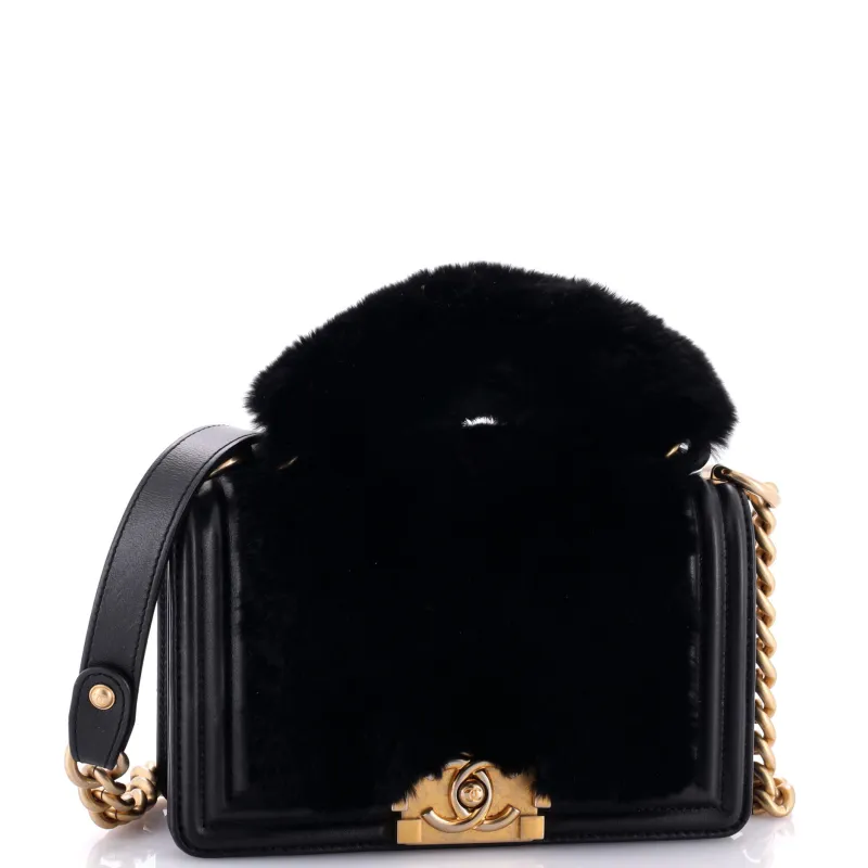 Pre-Loved Chanel Top Handle Boy Flap Bag Fur Small sold by Zulily