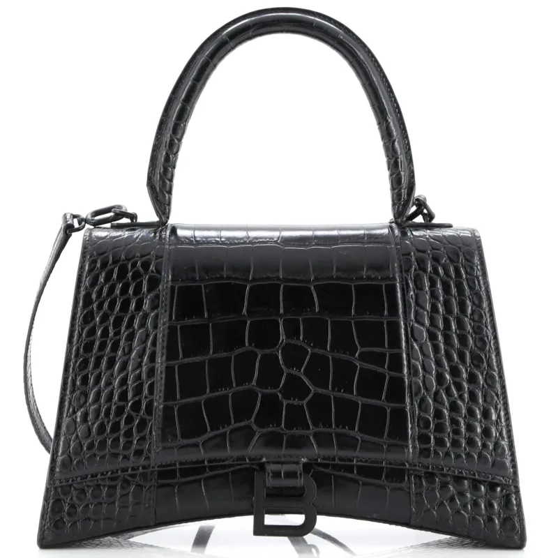 Pre-Loved Balenciaga Hourglass Top Handle Bag Crocodile Embossed Leather Medium sold by Zulily