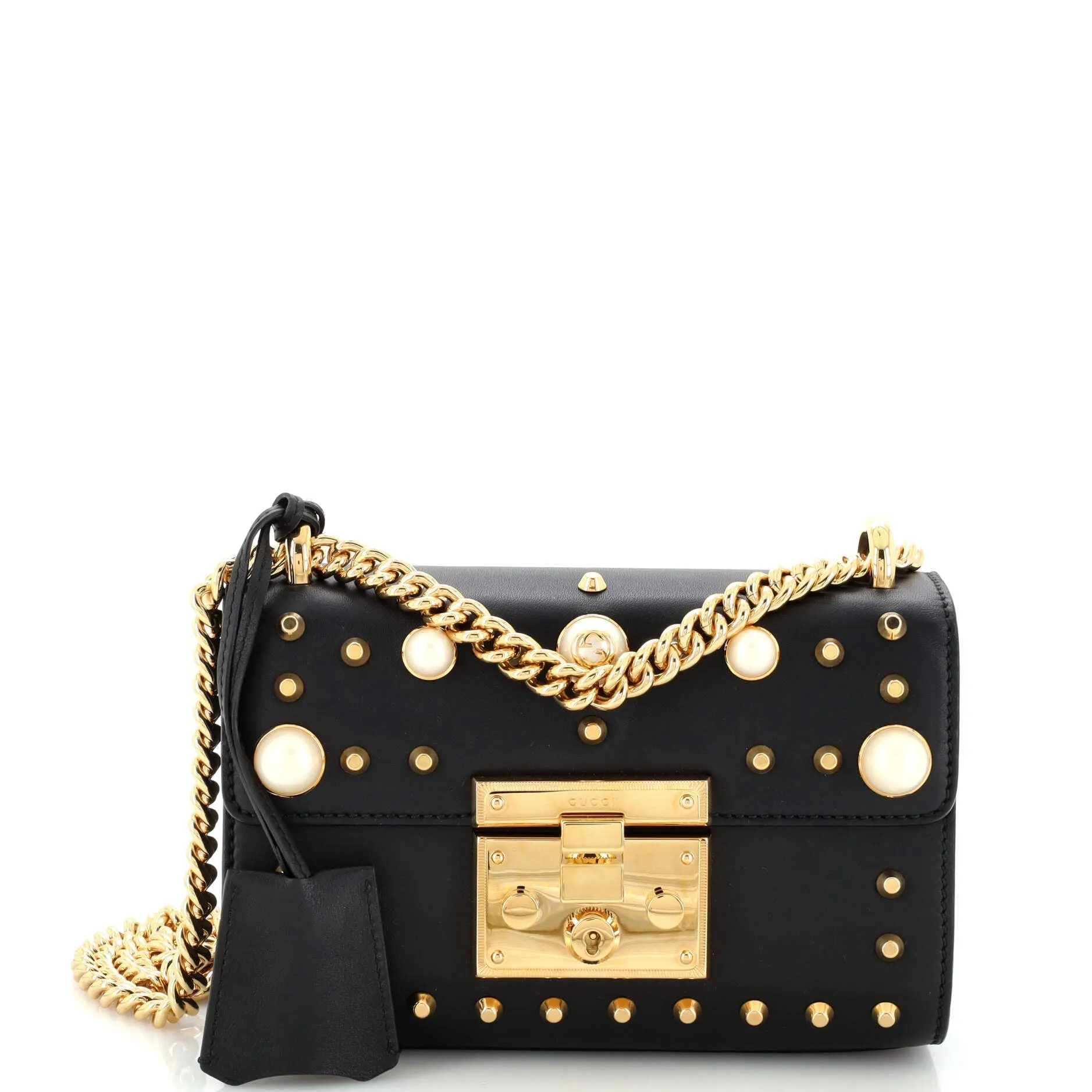 Pre-Loved Gucci Pearly Padlock Shoulder Bag Studded Leather Small sold by Zulily