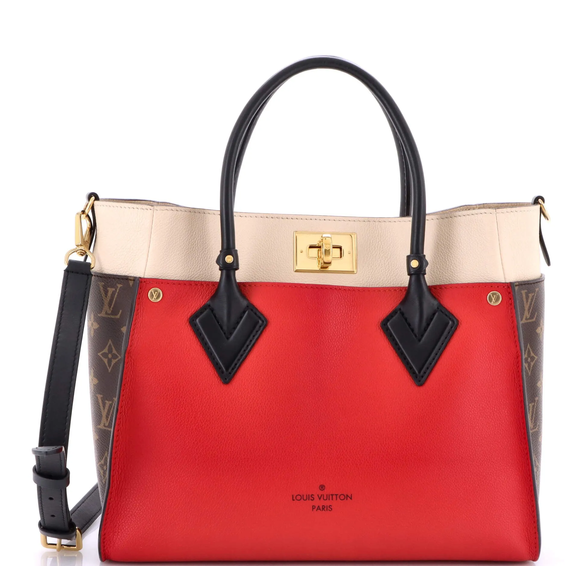 Pre-Loved Louis Vuitton On My Side Tote Leather with Monogram Canvas MM sold by Zulily