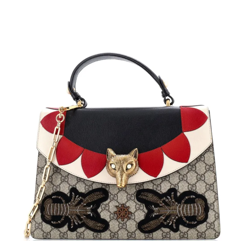 Pre-Loved Gucci Broche Top Handle Bag Embroidered GG Coated Canvas and Leather Medium sold by Zulily