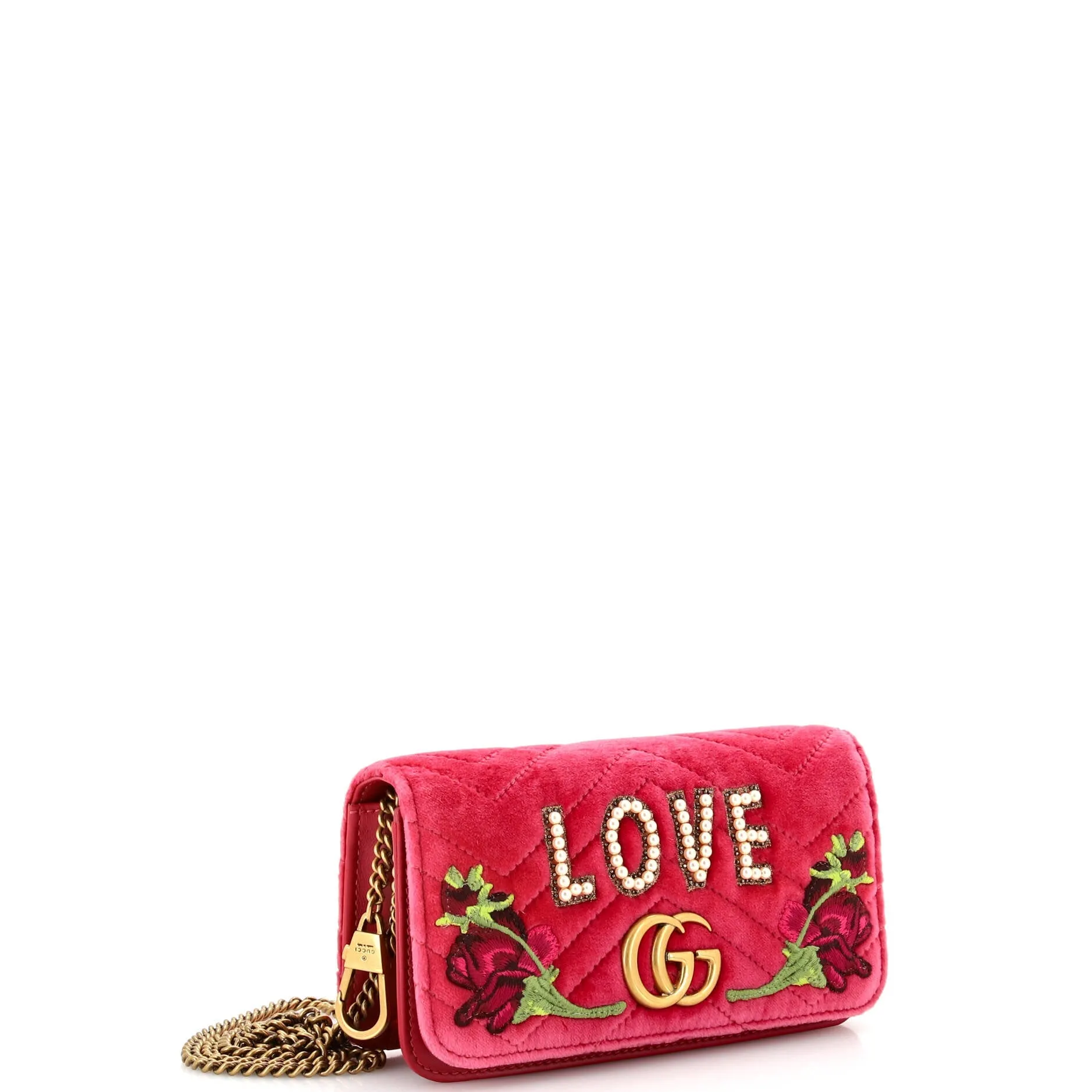 Pre-Loved Gucci GG Marmont Chain Flap Bag Embroidered Matelasse Velvet Mini sold by Zulily product image thumbnail 2
