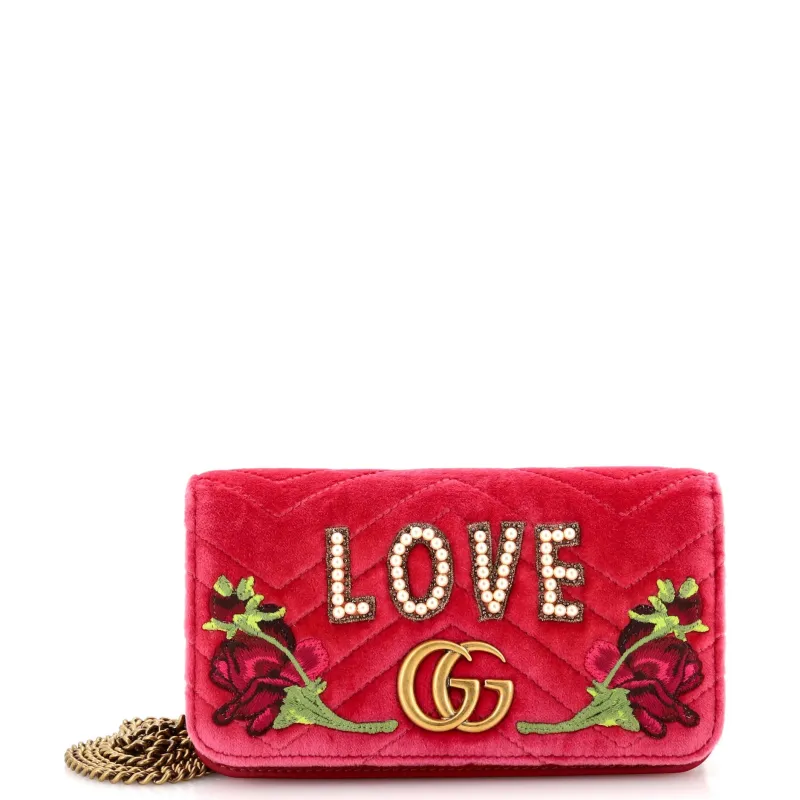Pre-Loved Gucci GG Marmont Chain Flap Bag Embroidered Matelasse Velvet Mini sold by Zulily
