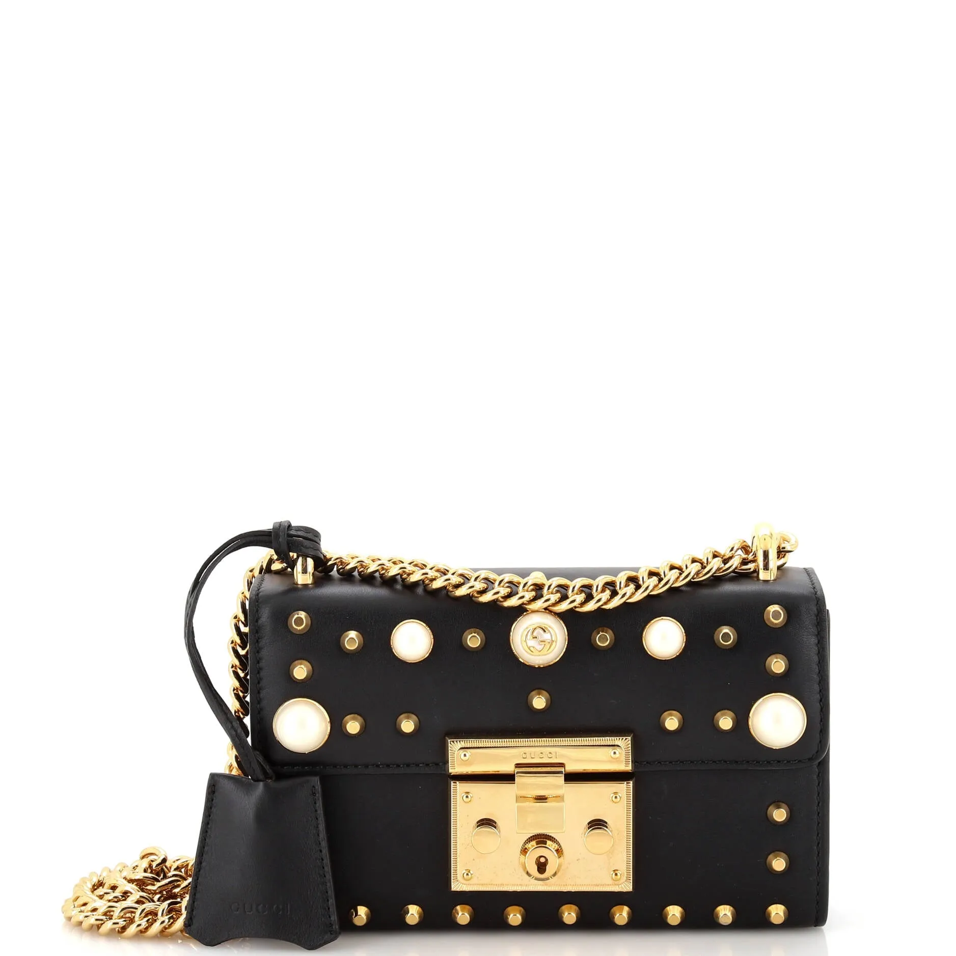 Pre-Loved Gucci Pearly Padlock Shoulder Bag Studded Leather Small sold by Zulily