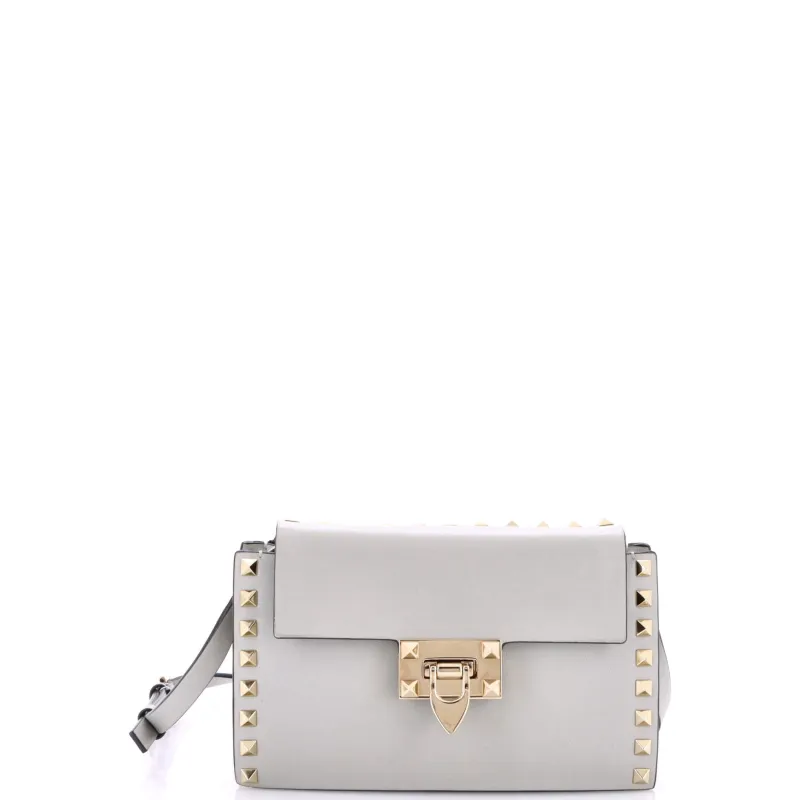 Pre-Loved Valentino Rockstud Flip Lock Flap Bag Leather Small sold by Zulily