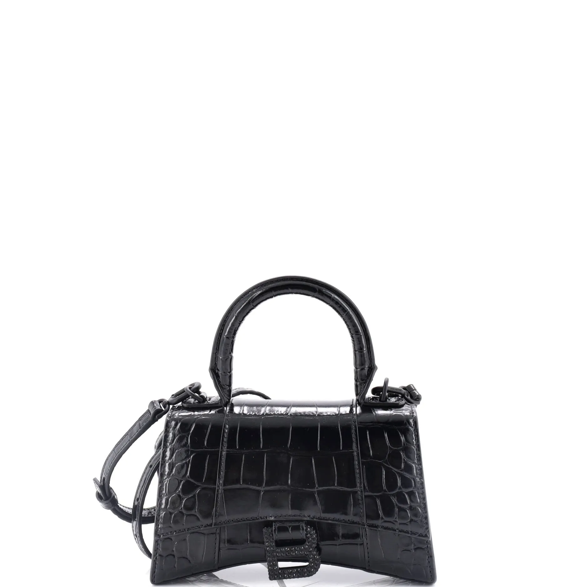 Pre-Loved Balenciaga Hourglass Top Handle Bag Crocodile Embossed Leather with Crystals XS sold by Zulily