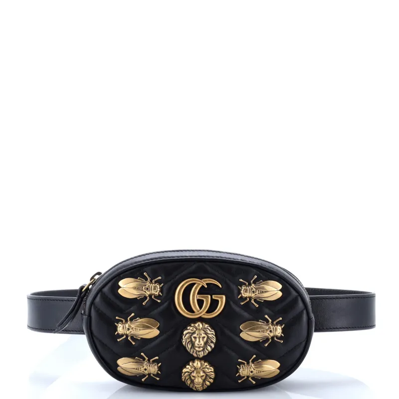 Pre-Loved Gucci GG Marmont Belt Bag Embellished Matelasse Leather sold by Zulily