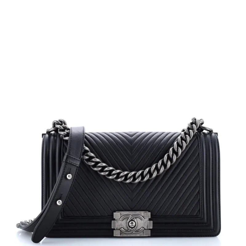 Pre-Loved Chanel Boy Flap Bag Chevron Lambskin Old Medium sold by Zulily