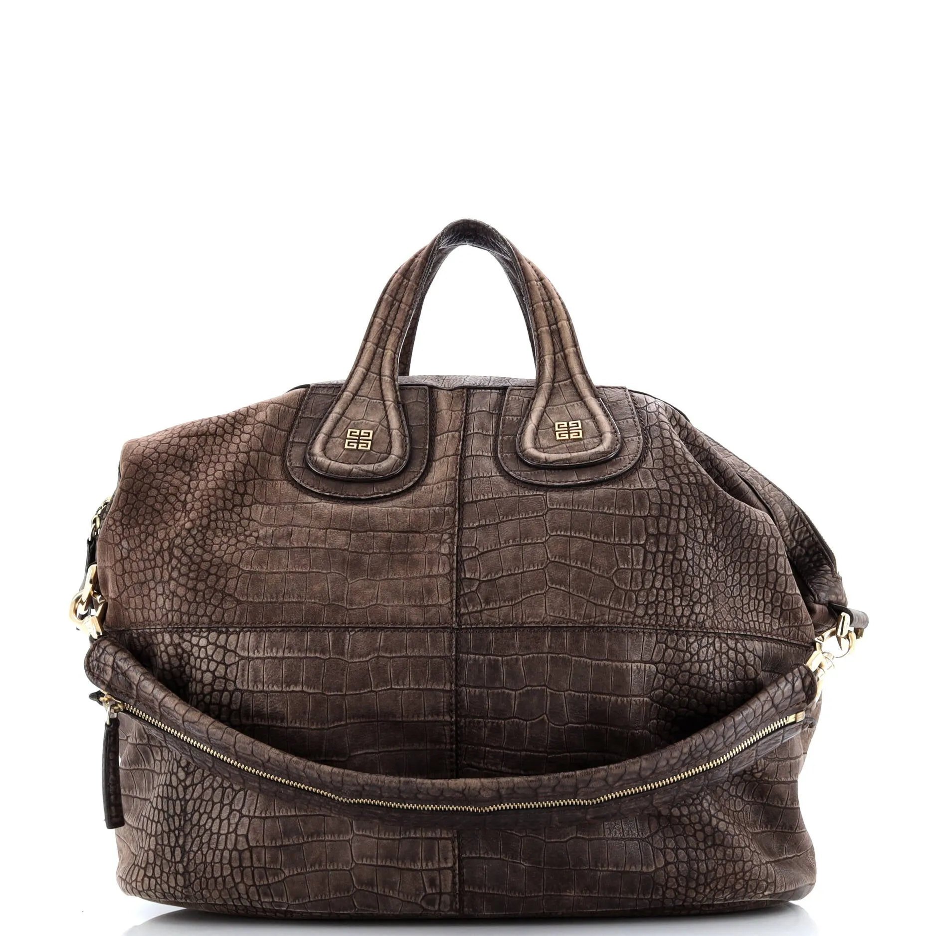 Pre-Loved Givenchy Nightingale Satchel Crocodile Embossed Nubuck Large sold by Zulily