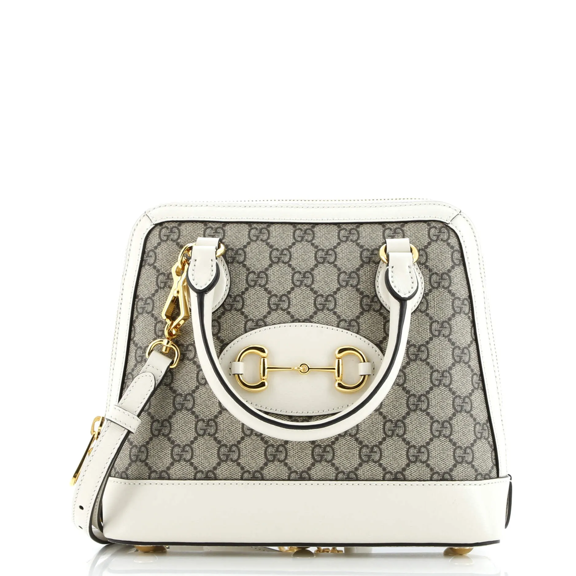 Pre-Loved Gucci Horsebit 1955 Top Handle Bag GG Coated Canvas with Leather Small sold by Zulily