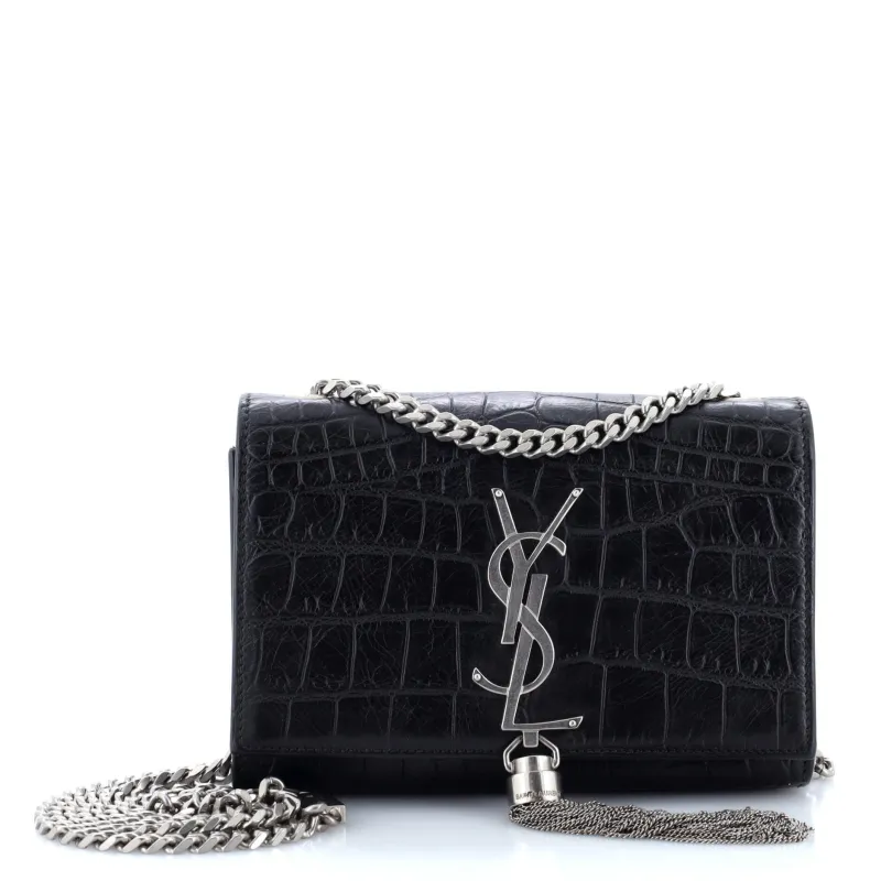 Pre-Loved Saint Laurent Classic Monogram Tassel Crossbody Bag Crocodile Embossed Leather Small sold by Zulily
