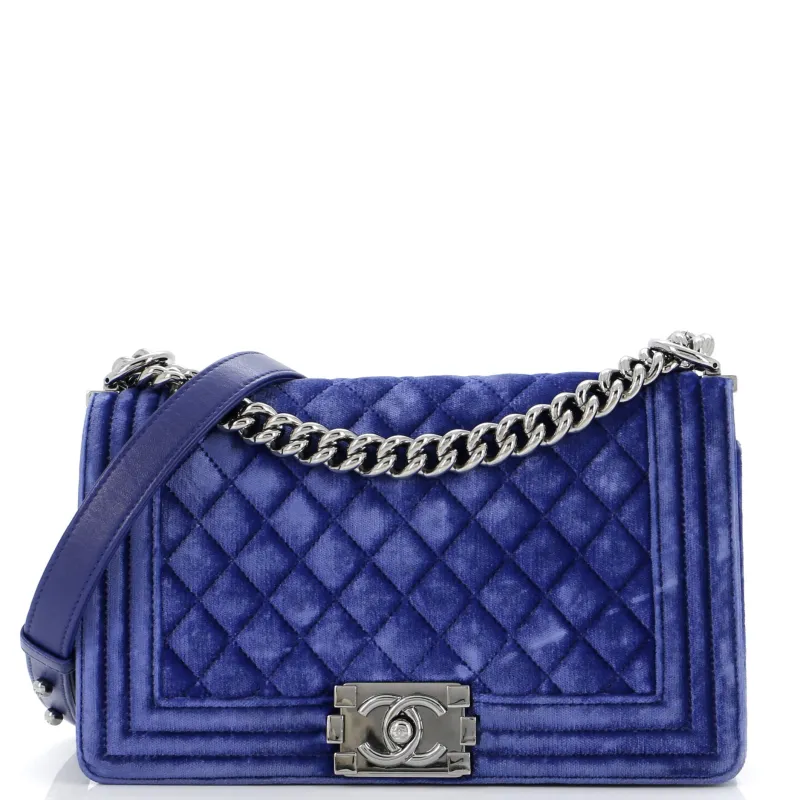 Pre-Loved Chanel Boy Flap Bag Quilted Velvet Old Medium made by Chanel
