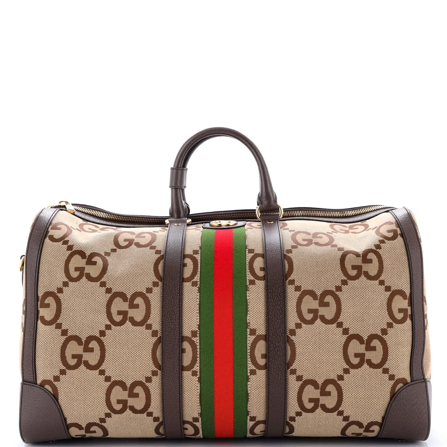 Pre-Loved Gucci Savoy Web Convertible Duffle Bag Jumbo GG Canvas Large sold by Zulily
