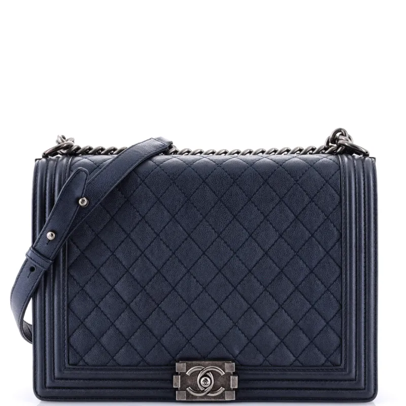 Pre-Loved Chanel Boy Flap Bag Quilted Metallic Calfskin Large sold by Zulily