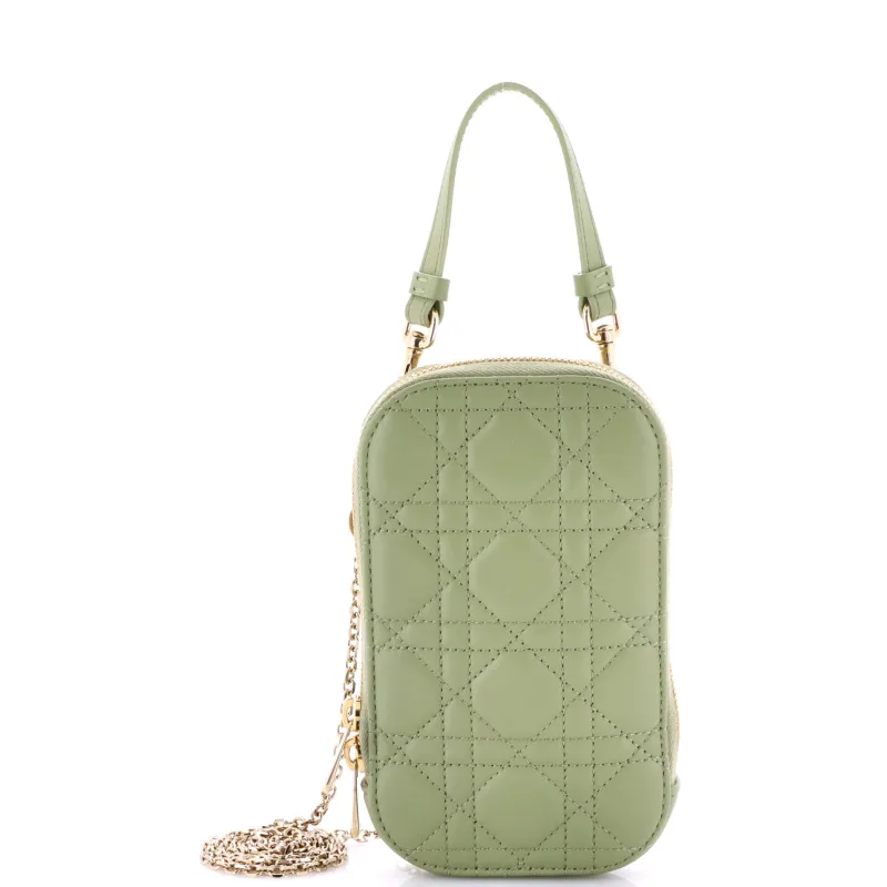 Pre-Loved Christian Dior Lady Dior Phone Holder on Chain Cannage Quilt Lambskin sold by Zulily