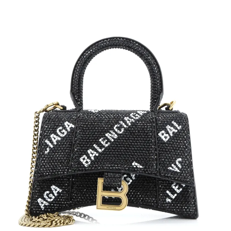 Pre-Loved Balenciaga Hourglass Top Handle Bag Suede and Allover Logo Crystals XS sold by Zulily