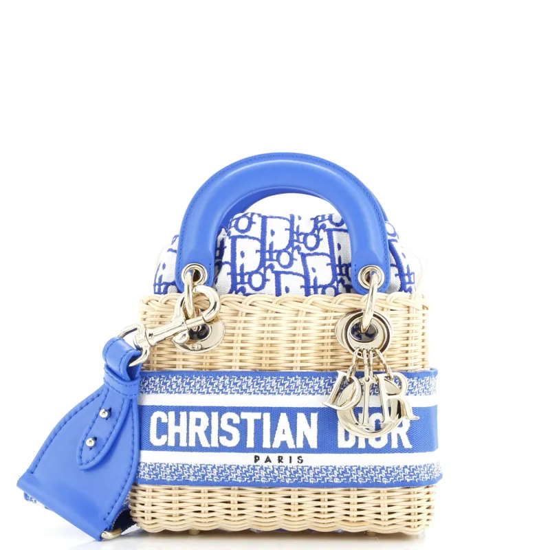 Pre-Loved Christian Dior Lady Dior Bag Wicker and Oblique Canvas Mini sold by Zulily