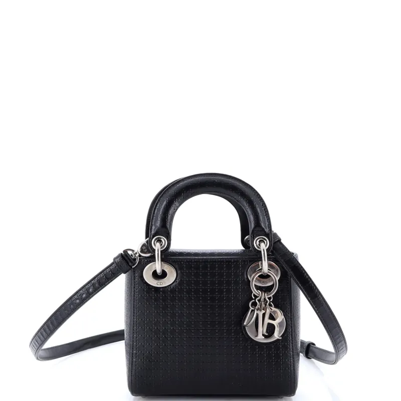 Pre-Loved Christian Dior Lady Dior Bag Micro Cannage Metallic Calfskin Mini sold by Zulily