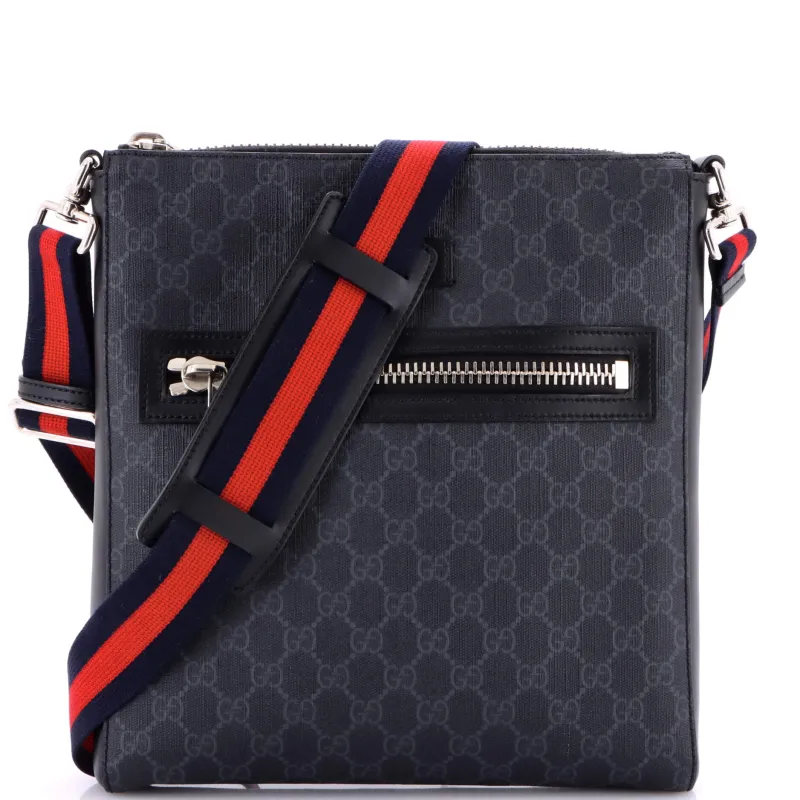 Pre-Loved Gucci Web Strap Front Zip Messenger Bag GG Coated Canvas Medium sold by Zulily